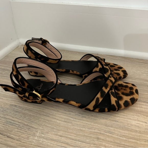 J.Crew Abbie calf hair leopard cheetah crisscross ankle stripe square toe sandal - Picture 7 of 8